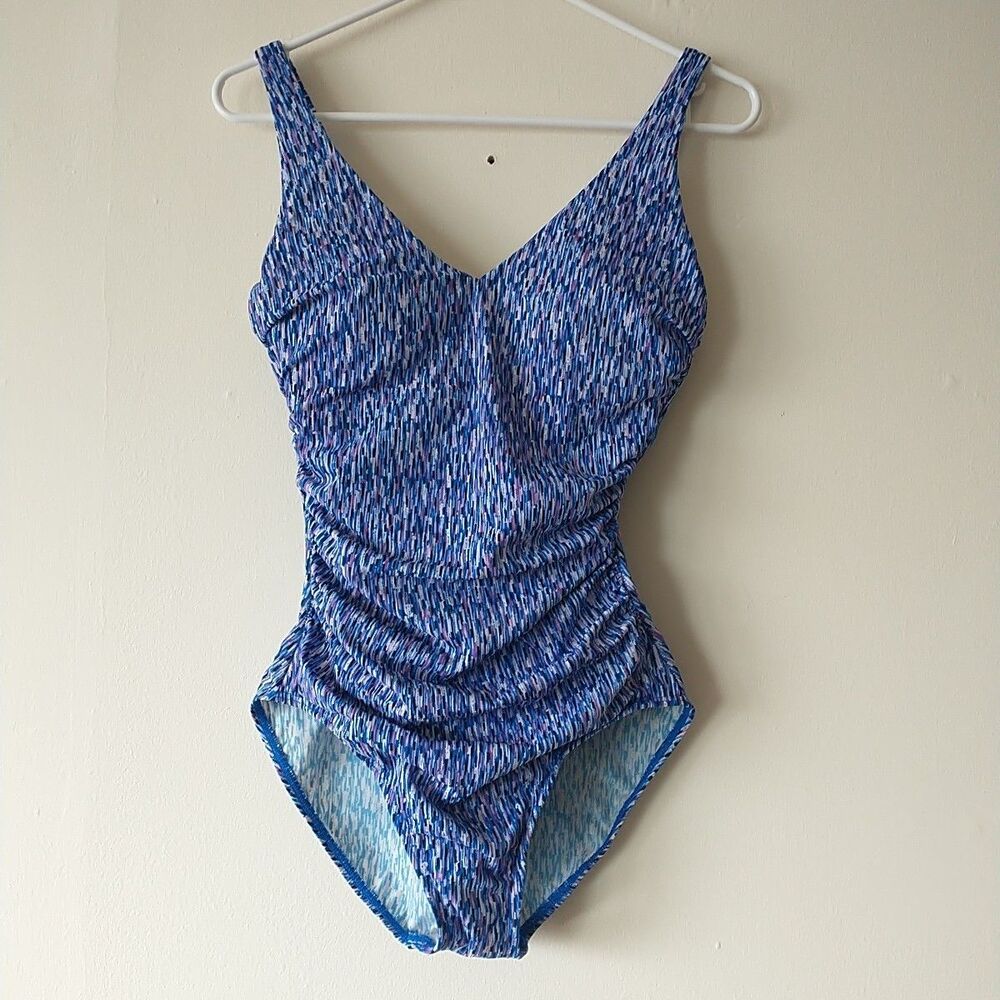 Miraclesuit x Talbots Swimsuit Womens 8 Blue Abstract One Piece Firm Control